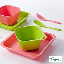 Truvii-item-抗菌餐具組-櫻花粉-蘋果綠